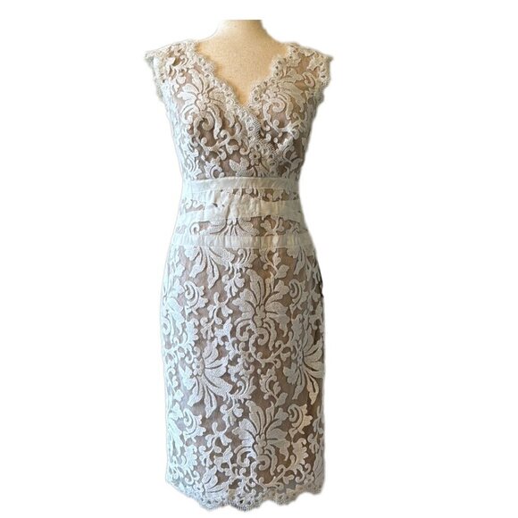 Tadashi Shoji Ivory and Nude Lace Cocktail Dress Women's Size 4 - Picture 1 of 16